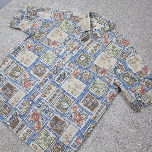 Tori Richard Shirt Men XL Tan Floral Hawaiian Cotton Lawn Short Sleeve Button Up - Picture 3 of 11